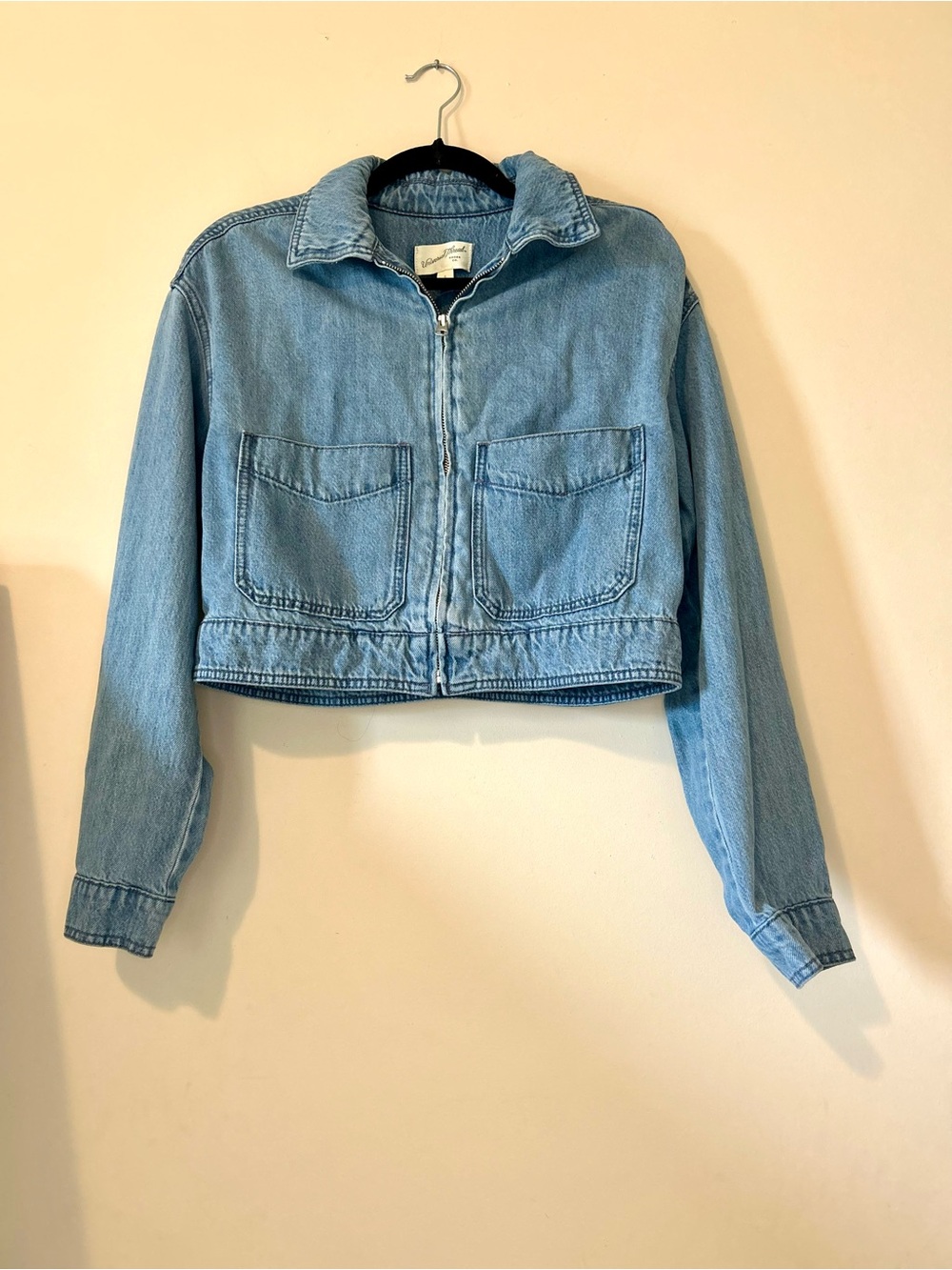 Universal Thread Cropped Denim Jacket Zip Up Blue Jean Utility Cargo Small S
